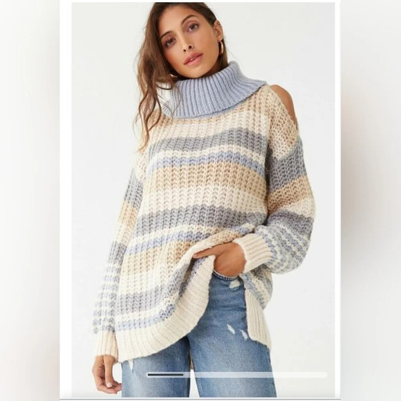 Forever 21 Striped Knit Turtleneck Sweater Women's Size Medium - Picture 1 of 16